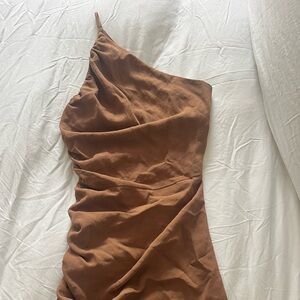 The Sei brown one shoulder mini dress sz 0